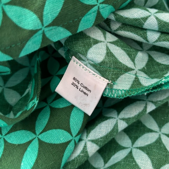 ITAMI Green Geometric Print Boho Style Belted Midi Button Linen Blend Dress - Picture 9 of 11